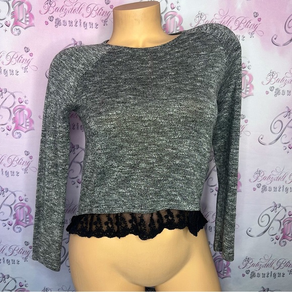 La SENZA Sweaters - La senza lace ruffle bottom top shirt long sleeve lounge wear floral black lace